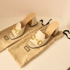 Gucci Cream Sandals with Gold Accents